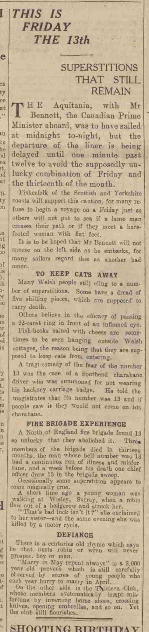 Friday 13th Beware! Old British News